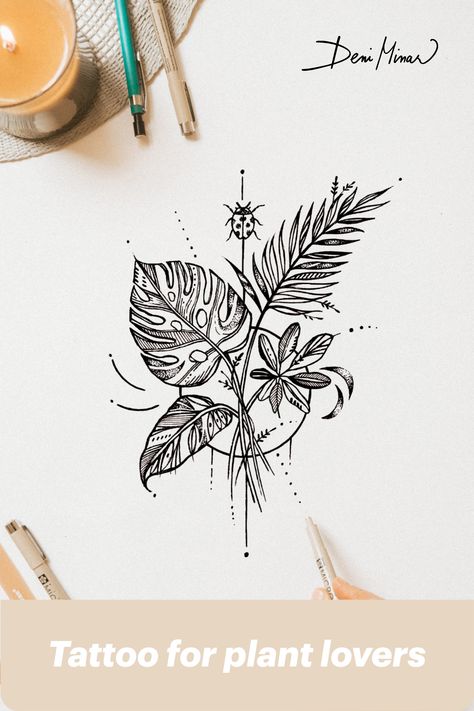 Shoulder Tattoos For Women Plants, Birth Plants Tattoos, Plant Lovers Tattoo, Monstra Leaf Tattoo Design, Plant Bouquet Tattoo, Feminine Plant Tattoo, Plant Aesthetic Tattoo, Mother Daughter Plant Tattoos, Monstra Plant Tattoo