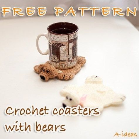 These DIY bear coasters are so cute! Fun to crochet and there's a free pattern for them! These bear coasters are great for any occasion and make fun gifts. #crochet #crochetpattern #bear #coasters #bearcoasters #crochetcoasters #freepattern #freecrochetpattern #diy #diycoasters #craftgossip Bear Rug, Crochet Coaster, Crochet Kitchen, Crochet For Home, Handmade Ideas, Crochet Bear, Crochet Coasters, Crochet Home, Love Crochet