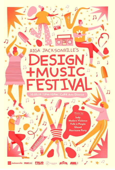 Design+Music Fest - Branding — Em The Creative Art Music Festival, Festival Theme Design, Concert Advertising Design, Music Festival Merchandise Design, Celebrate Design Poster, Poster For Event Ideas, Dance Festival Poster Design, International Poster Design, Whimsical Poster Design