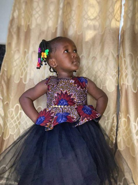 Sleeveless Ankara gown with tulle Kids Ankara Gown Styles, Baby Ankara Gown, Children Ankara Gown Styles, Children Ankara Ball Gown Styles, Latest Children Ankara Gown, Ankara Gown, Ankara, Ball Dresses, Kids Dress