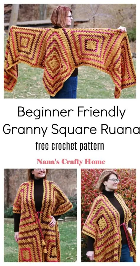 Free Crochet Patterns Using Size 3 Yarn, Crochet Granny Poncho, Crocheted Ponchos Patterns Free, Granny Square Shawl Pattern Free, Free Poncho Crochet Pattern, Granny Square Poncho Pattern Free, Poncho Crochet Pattern Free, Ruana Crochet Pattern, Crochet Granny Square Poncho