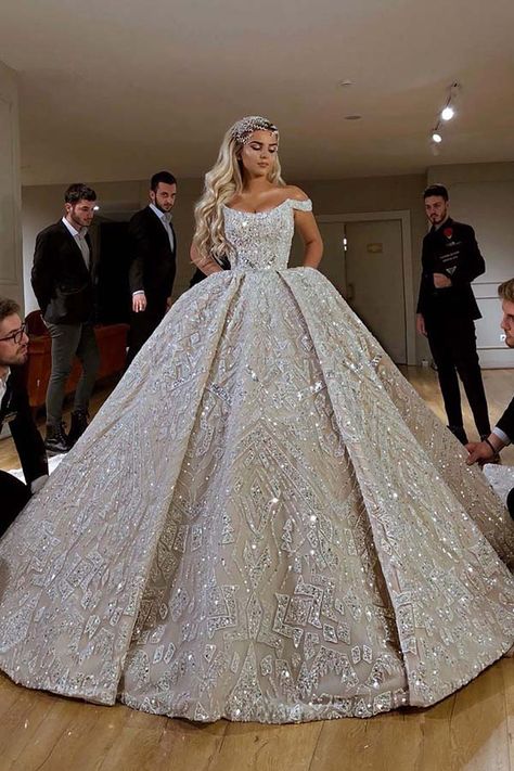 luxury custom make wedding dress Diamante Wedding Dress, Sparkle Wedding Dress, Pretty Wedding Dresses, Fancy Wedding Dresses, Princess Belle, Dream Wedding Ideas Dresses, Ball Gowns Evening, Princess Wedding Dresses, Ball Gowns Prom