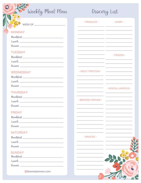 bloom daily planners Weekly Magnetic Meal Planning Pad for Fridge with Tear-Off Grocery Shopping List - Hanging Food/Menu Organizer Notepad with Magnets - 8.5” x 11” Macro Food List, Fitness Planner Free, Grocery Planner, Shopping List Template, Grocery Planning, Meal Plan Grocery List, Grocery List Template, Shopping List Planner, Menu Planner