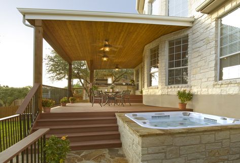 Whirlpool Deck, Hot Tub Deck Design, Blue Haven Pools, Hot Tub Patio, Hot Tub Gazebo, Hot Tub Deck, Tub Cover, Hot Tub Backyard, Stone Patio