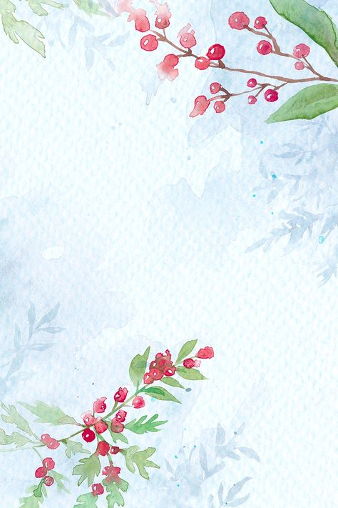 Floral christmas border background in blue with beautiful red winterberry | free image by rawpixel.com / Hein Christmas Watermark Background, Watercolor Christmas Background, Christmas Watercolor Background, Red Frame Background, Winter Border, Background For Poster, Cute Christmas Backgrounds, Blue Christmas Background, Picture Borders