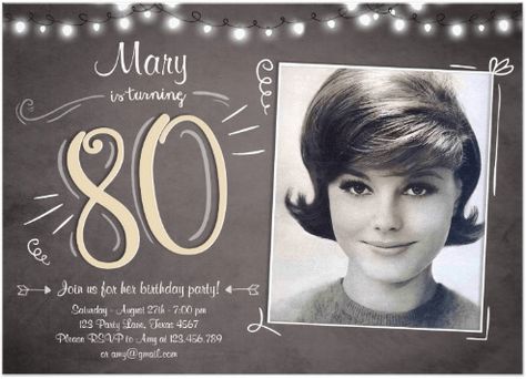 Impress your guests with carefully chosen 80th birthday invitations, such as these adorable photo invites. 70 Birthday, Surprise Birthday Invitations, 70th Birthday Invitations, 80th Birthday Invitations, 60th Birthday Invitations, Adult Birthday Invitations, 70th Birthday Parties, 80th Birthday Party, 75th Birthday