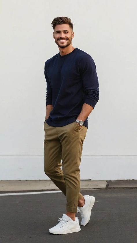 15 Stylish Men’s Outfit Ideas for Fall and Winter - Cheerful Talks Men’s Casual Wardrobe, Men Stylish Dress Outfit, Casual Formal Men Outfit, Men’s Spring Fashion 2025, Polo And Trousers Men, Men’s Outfits Workwear, Man Smart Casual Outfit, Men’s Easter Outfit, Man Dressing Style Casual