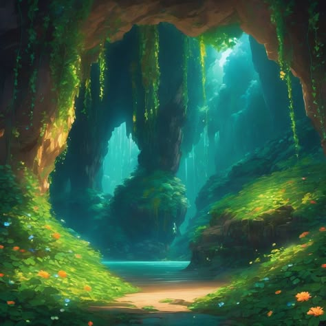 Fantasy Mangrove, Beautiful Cave, Fantasy Environment, Magical Sky, Scenery Background, Landscape Concept, Pretty Landscapes, Biome, Fantasy Setting