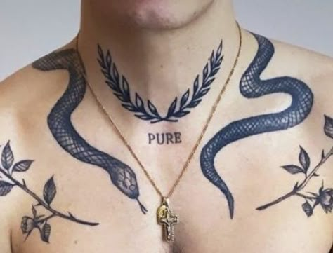 Snake Tattoo On Neck Men, Snake Around The Neck Tattoo, Snake On Shoulder Tattoo Men, Snake Collar Tattoo, Neck Tattoo Snake, Necklace Tattoo For Men, Guys Neck Tattoo, Neck Snake Tattoo, Snake Around Neck Tattoo