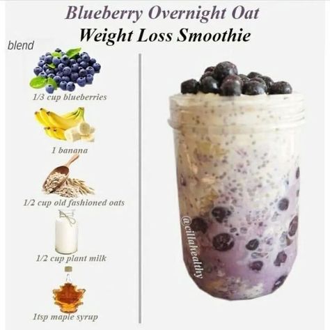 Oats Smoothie Recipes, Banana Oat Smoothie, Blueberry Overnight Oats, Fruit Smoothie Recipes Healthy, Fat Burning Tea, Overnight Oats Recipe Healthy, Oat Smoothie, Overnight Oat, Smoothie Drink Recipes