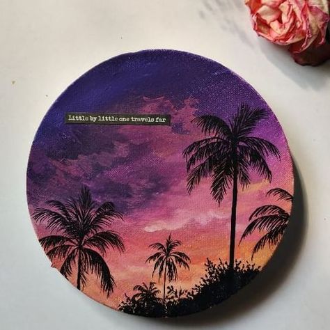 Varsha Patil (@magical_pallette) • Instagram photos and videos Round Canvas Painting Ideas, Round Canvas Painting, Circular Canvas Painting, Canvas Painting Home Decor, Circular Canvas, Sunset Canvas Painting, Circle Canvas, Waterfall Paintings, Circle Painting