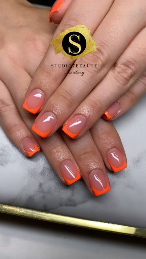 Orange Biab Nails, Orange French Tip Toes, Holiday Biab Nails, Subtle Manicure, French Tip Toes, Biab Nails, Overlay Nails, Acrylic Overlay, Baby Boomer