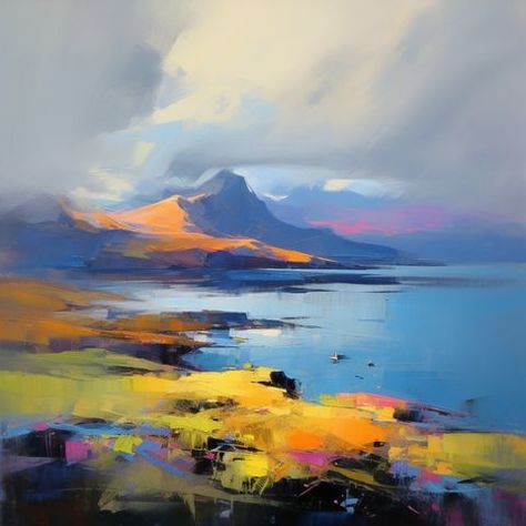 Hebrides Scotland, Scottish Painting, Colorful Landscape Paintings, Mountain Landscape Photography, Beach Art Painting, Landscape Painting Tutorial, Pastel Sec, The Observer, Rose Violette