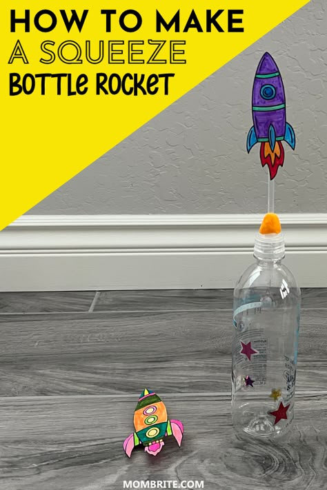 Rocket Experiment Preschool, Prek Rocket Craft, Rocket Stem Project, Diy Space Rocket, Preschool Rocket Craft, Stem Rockets For Kids, Preschool Rocket Ship Activities, How To Build A Rocket Ship For Kids, Kids Rocket Craft