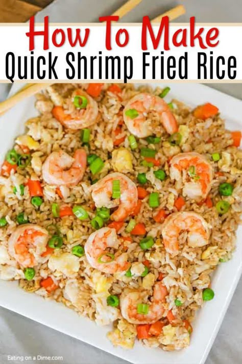 Skip takeout and make this delicious Shrimp Fried Rice Recipe at home in minutes. The shrimp and veggies have the best flavor to make the perfect meal. Easy Shrimp Fried Rice Recipe, Shrimp And Veggies, Rice Shrimp, Shrimp Fried Rice Recipe, Baked Shrimp Recipes, Shrimp And Rice Recipes, Fried Rice Recipe Easy, Shrimp Recipes Healthy, Arroz Frito