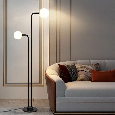 Lamps Behind Sofa, Lamp Living Room Ideas, Neutral Apartment, Pipe Floor Lamp, Modern Minimalist Lighting, Black Marble Floor, Mid Century Modern Apartment, Dining Corner, Floor Standing Light