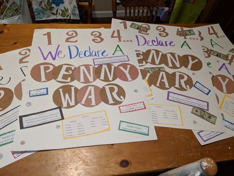 Penny Wars Fundraiser, Penny Wars, Fundraiser Themes, Appreciation Themes, Teacher Appreciation Themes, Pto Ideas, Fundraiser Ideas, School Board, School Projects