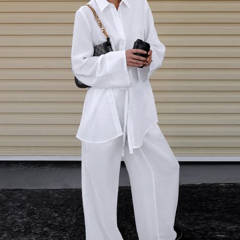 All White Streetwear, Linen Pants Suit, Cotton Linen Pants, Sweater Trends, Streetwear Summer, Pants Cotton, Cotton Long Sleeve Shirt, Fashion 2024, Loose Outfit