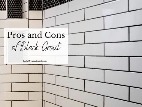 Pros and Cons of Using Black Grout on White Tiles White With Black Grout Backsplash, White Bathroom Subway Tile Ideas, White Marble Tile With Black Grout, Black Grouted Bathroom, Black White Bathroom Tile Ideas, White Tile Backsplash With Black Grout, Subway Tile Bathroom Grout Colors, White Subway Tile Shower With Black Grout, Subway Tile Backsplash With Black Grout