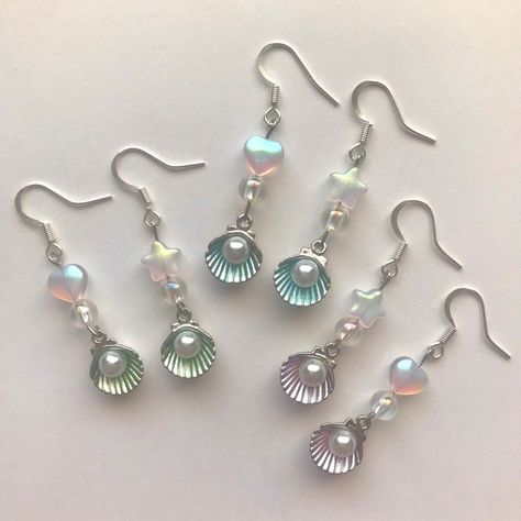 Seaside Shimmer Earrings - Etsy Key West Kitten, Pearl Seashell, Sea Earrings, Coastal Jewelry, Seashell Earrings, Iridescent Pearl, Mermaid Earrings, Asymmetrical Earrings, Mother Of Pearl Earrings