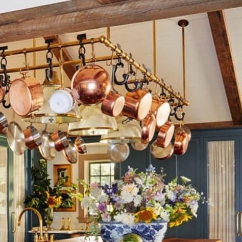 Ann Morris Inc. on Instagram: "An impressive kitchen with AM Pot Rack. Design by @lilsemckenna photo by @readmckendree" Pot Rack Above Island, Overhead Pot Rack, Pot Rack Hanging Wall, Island Pot Rack, Kitchen Island Pot Rack, Pot Hanging Rack, Custom Kitchen Island, Pot Racks, Pot Rack Hanging