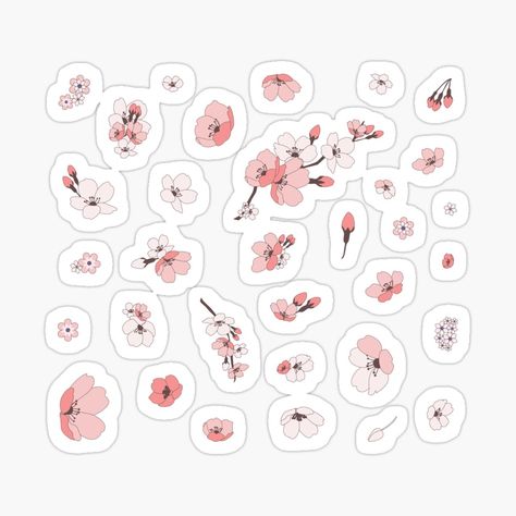 "Sakura Japanese Cherry Blossom Sticker Set - White" Poster by StinkPad | Redbubble Cherry Blossom Sticker, Blackpink Stickers, Winnie The Pooh Drawing, Sakura Japanese, Japan Cherry Blossom, Dancing Drawings, Print Journal, Stickers Aesthetic, White Poster