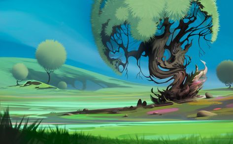 ArtStation - › Meadow _ Concept art, Fabrice Nzinzi 2d Design, Landscape Ideas, Art Background, Great Britain, Fantasy Art, Concept Art, Temple, Trees, Plants