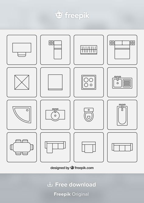 Furniture symbols used in architecture p... | Premium Vector #Freepik #vector #house #furniture #architecture #plan Architecture Furniture Symbol, Furniture Plans Architecture, Interior Design Symbols, Furniture Symbols, Vector Furniture, Building Symbol, Floor Plan Symbols, Architecture Symbols, Vector House