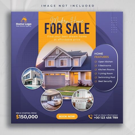 Land For Sale Poster, House Sale Poster Design, Realstate Post Idea, Graphic Design Personal Branding, Psd Free Photoshop, Property Sale, Modern Homes For Sale, Estate House, Real Estate Marketing Design