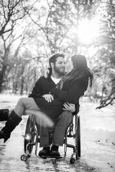 wheelchair engagement photo. >>> See it. Believe it. Do it. Watch ... Wheelchair Wedding, Wheelchair Photography, Wheel Chair, Cute Couple Poses, Photo Couple, Couple Shoot, Wedding Pics, Wheelchair, Couple Posing