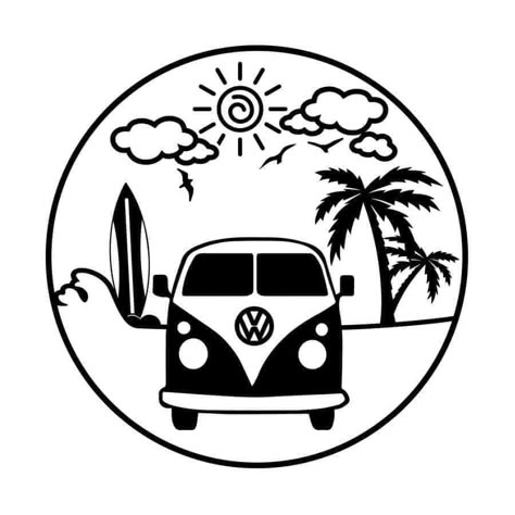 Vw Campervan Tattoo, Kombi Van Tattoo, Volkswagen Van Tattoo, Dave Tattoo, Cricut Wall Decals, Vw Bus Outline, Drawing Symbols, Vw Bus Svg, Pocket Printer