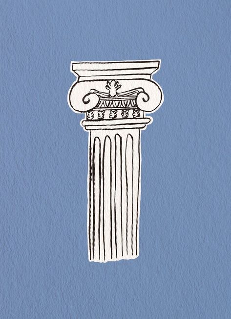 Greek Illustration Art, Greek Drawing Art, Greek Column Tattoo, Greek Art Aesthetic, Column Drawing, Greek Ionic Column, Column Illustration, Greek Prints, Greek Illustration