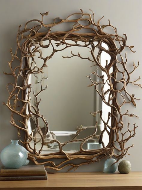 Woodland Aesthetic Decor, Woodland Home Aesthetic, Forest Bedroom Aesthetic, Whimsical Mirror, Content Room, Forest Home Decor, Branch Frame, Forest Bedroom, Woodland Home Decor