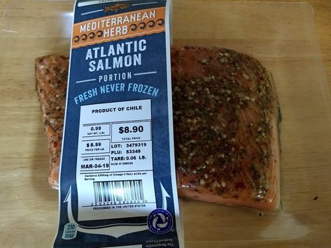 Aldi Mediterranean Herb Atlantic Salmon | ALDI REVIEWER Salmon Rub, Shopping At Aldi, Refrigerator Shelves, Mediterranean Seasoning, Herb Salmon, Mediterranean Salmon, George Foreman Grill, Salmon Seasoning, Atlantic Salmon