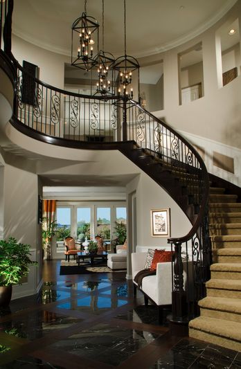 Now trending: 3 Ways to Create an Inviting Foyer with Lighting (easy upgrades you can complete in a weekend!) #homedecor Entry Design, Toll Brothers, Grand Foyer, Foyer Decorating, Curved Staircase, Grand Staircase, Spiral Staircase, Ideas Pictures, California Homes