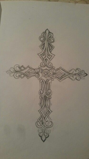 Cross Drawings Beautiful, Mexican Cross Drawing, Aesthetic Cross Drawing, Upside Down Cross Drawing, Cross Drawing Sketches Simple, Detailed Cross Drawing, Cross Line Drawing, Cross Necklace Drawing, Intricate Cross Tattoo