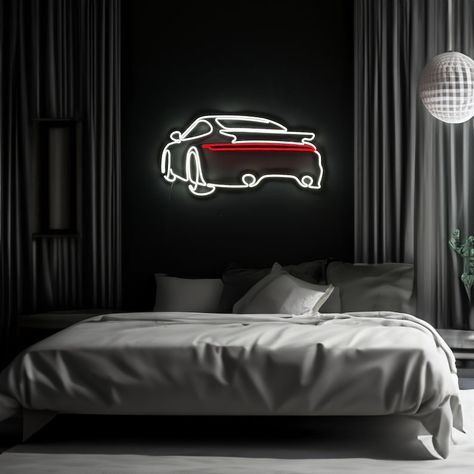 Neon Sign Wall Art Car Neon Bedroom Garage Wall Decor Car Art Wall Decor, Neon Wall Decor, Car Sign Gift Car Led Custom Interior - Etsy Saudi Arabia Car Room Decor Men, Car Guy Room, Retro Aesthetic Bedroom, Car Themed Rooms, Room Decor Men, Car Room Decor, Male Bedroom Ideas, Neon Wall Decor, Photowall Ideas