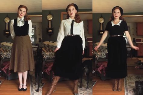 1940s Dark Academia Aesthetic, Yoko Shimizu, Rachel Maksy Outfits, Rachel Masky, Rachel Maksy, Dark Academia Outfits, Academia Outfits, 20th Century Fashion, Vintage Inspired Fashion