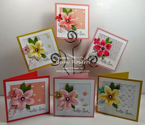 Polaroid Idea, 3x3 Cards, Note Card Gifts, Mini Cards, Flower Patch, Square Card, Card Making Inspiration, Rubber Stamping, Small Cards