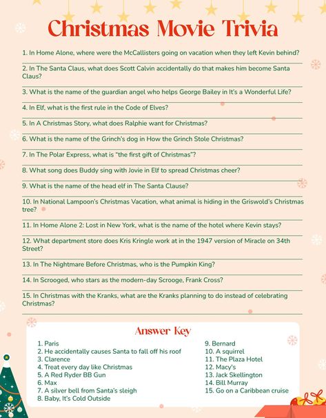 Christmas Movie Trivia Questions and Answers Sheets Holiday Movie Trivia With Answers, Christmas Movie Trivia Printable Free, Christmas Movie Trivia Questions And Answers, Christmas Movie Trivia Printable, Christmas Song Trivia Free Printable, Christmas Trivia Games With Answers, Movie Trivia Questions And Answers, Christmas Trivia Questions And Answers, Free Christmas Movies