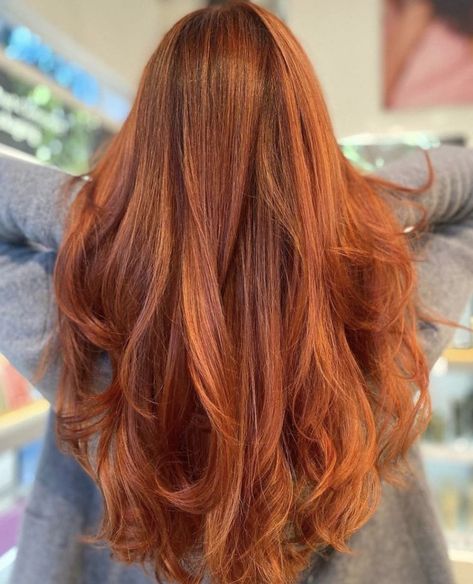 Aveda Red Hair Color Dimensional Red Hair, Bright Copper Hair, Red Highlights In Brown Hair, Copper Balayage, California Fashion, Ginger Hair Color, Bright Copper, Boring Hair, Red Highlights