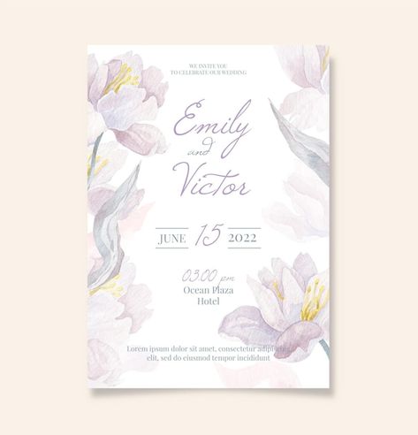 Wedding Invitations Photo, Hand Drawn Wedding Invitations, Flower Invitation Card, Boho Wedding Invitation Template, Free Wedding Invitations, Wedding Watercolor, Hand Drawn Wedding, Watercolor Floral Wedding Invitations, Invitation Floral