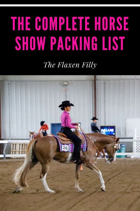 Everything you need to pack for your horse show including your horse show clothing, tack stall organization, horse care products, horse grooming products, paperwork, horse trailer accessories, horse equipment, horse tack and more! horse show tips // packing for horse shows // horse shows #horseshows #howtopackforhorseshows #horseshowpacking #firsthorseshow #horsebackriding Horse Show Tips, Horse Show Prep List, Horse Show Hacks, Horse Show Packing, Horse Show Essentials, Horse Supplies Checklist, Hunter Under Saddle, Horse Knowledge, Horse Ownership