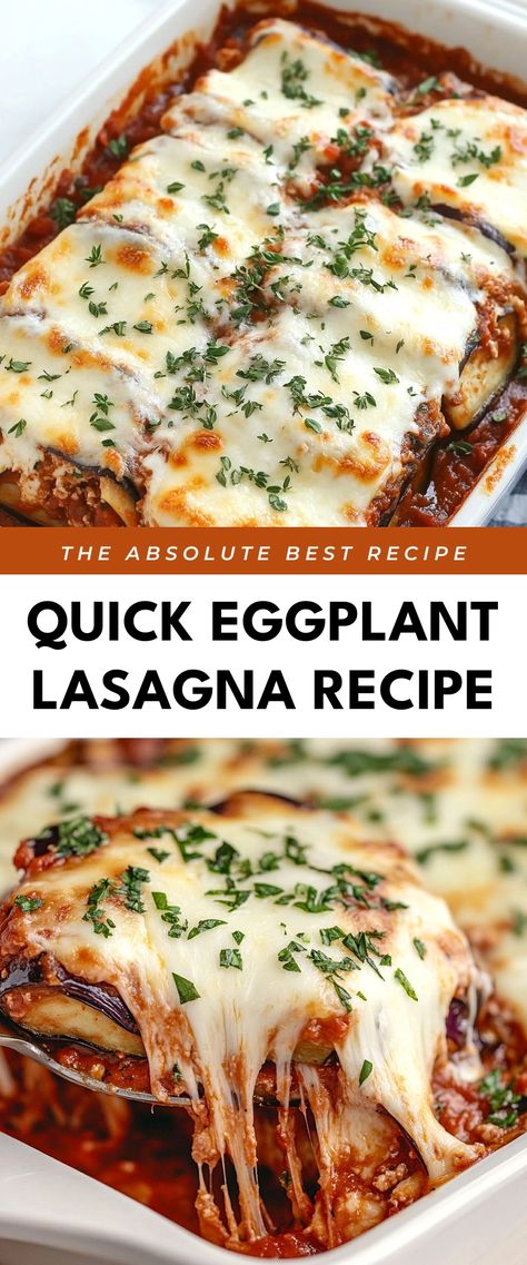 Image for Quick Eggplant Lasagna Recipe Eggplant Parm Lasagna, Breakfast Eggplant Recipes, Eggplant Lasagna Recipe Vegetarian, How To Make Eggplant, Quick Eggplant Recipes, Eggplant Dishes Healthy, Lazana Recipes, Lasagna Eggplant, Baked Eggplant Recipes