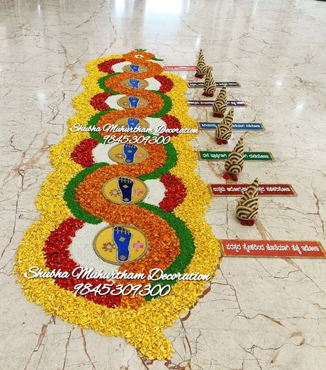 Saptapadi Decoration, Stage Decor Wedding, Pathway Decoration, Path Way, Ceremony Outfit, Reception Stage, Reception Stage Decor, Wedding Platters, Bride Entry