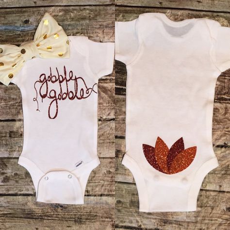 Diy Baby Shower Ideas, Baby Shower Ideas For Boys, Thanksgiving Onesie, Gobble Gobble, Tail Feathers, Everything Baby, Girl Shirt