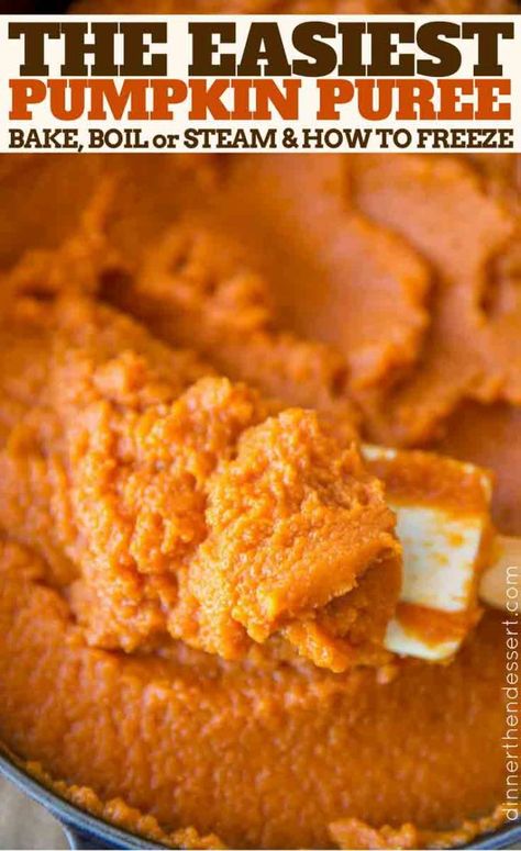 How to boil or steam or bake pumpkins to make puree. Dessert Recipes With Pumpkin, Recipes With Pumpkin Puree, Recipes With Pumpkin, Pumpkin Puree Recipes, Fall Eats, Frozen Pumpkin, Cooking Pumpkin, Homemade Pumpkin Puree, Cooking Game