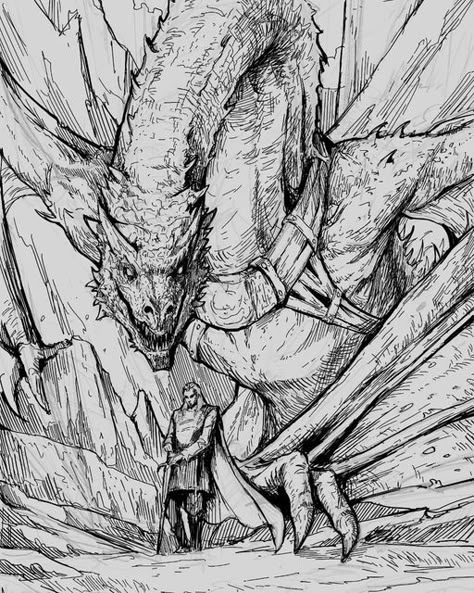 Caraxes Daemon Art, Dragon Perspective Drawing, Friendly Dragon Drawing, Got Dragons Art, Got Dragon Drawing, Caraxes Dragon Drawing, Daemon Targaryen Drawing, House Of The Dragon Sketch, Scary Dragon Drawing