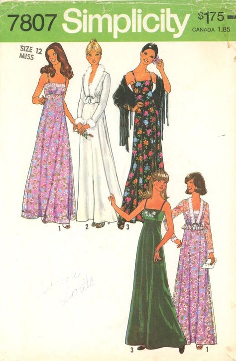 Simplicity 7807 Empire Waist Maxi Dress, Jacket w Elastic Waist Casing Sz 12 CUT | eBay Empire Waist Evening Dress, 70s Jacket, Sundress Pattern, Empire Waist Maxi Dress, Dress Cardigan, Womens Clothing Patterns, Patterns Sewing, Shirtwaist Dress, Vogue Sewing