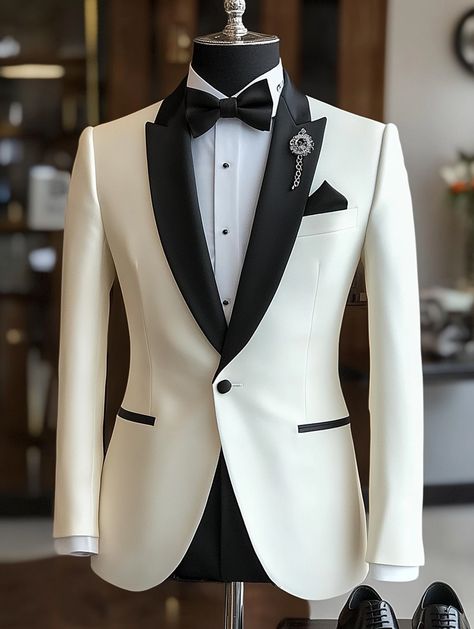 Elevate your formal look with this stunning white tuxedo. Visit our website to make it yours.   #DapperStyle #FormalElegance #menssuitstyle #mensfashion #menssuits #mensstyle #suitstyle #suits #menstyle #suitup #menswear #suitandtie #men #dapperfashion #style #suitsformen #mensfashionblog #suited White Jacket Suit Wedding, 2 Piece Mens Suit, White Coat Pant For Men Suits Wedding, Wedding Dress For Men Suits Groom Style, Stylish Tuxedo For Men, All White Wedding Suit, Purple And White Suit, White Tuxedo Wedding Groom, Tuxedo Types